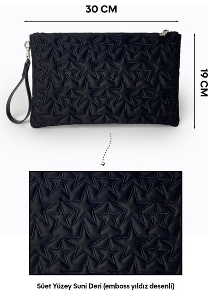 Yıldız Desenli Siyah Süet Portföy Çanta fırsatları