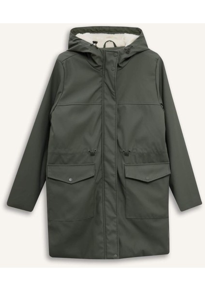 Regular Fit Kapüşonlu Suni Deri Yağmurluk E8575AX25WN