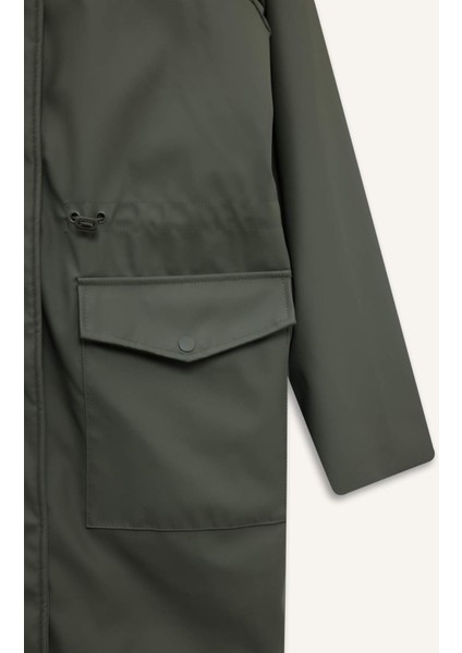 Regular Fit Kapüşonlu Suni Deri Yağmurluk E8575AX25WN