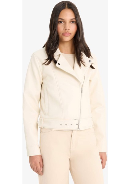 Regular Fit Fermuarlı Suni Deri Ceket Mont E8530AX25AU