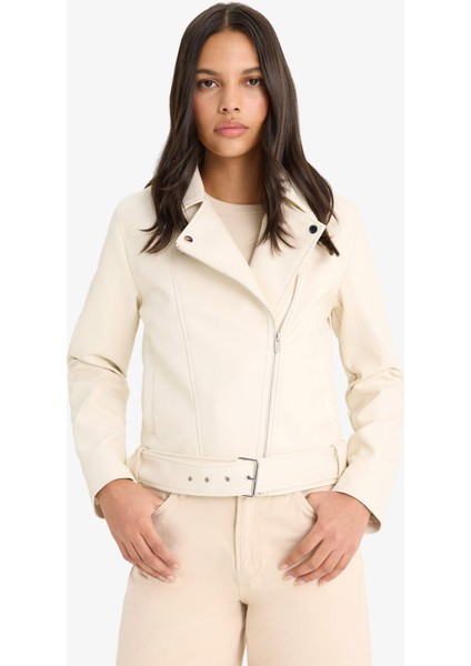 Regular Fit Fermuarlı Suni Deri Ceket Mont E8530AX25AU