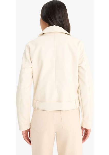 Regular Fit Fermuarlı Suni Deri Ceket Mont E8530AX25AU