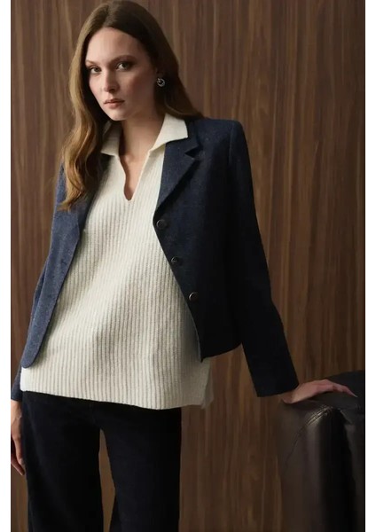 Yünlü Triko Süveter - Ekru