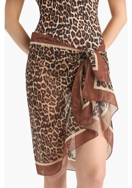 Regular Fit Leopar Desenli Şifon Pareo-Fall in Love E8218AX25HS