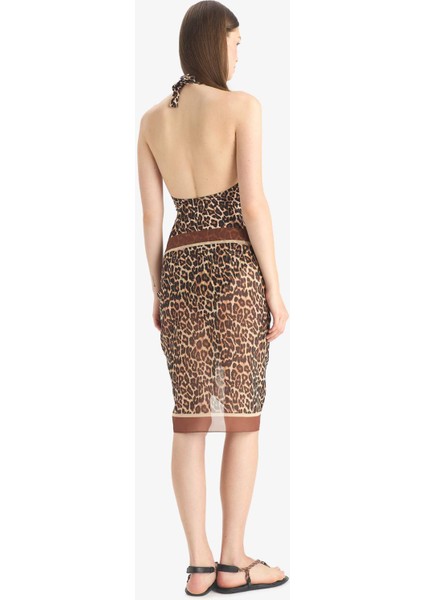Regular Fit Leopar Desenli Şifon Pareo-Fall in Love E8218AX25HS