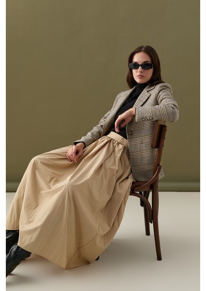 Büzgülü Kemerli Uzun Etek - Bej