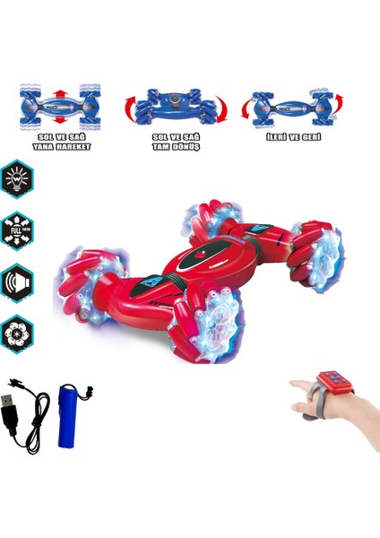 Bilekten Kontrollü Işıklı ve Müzikli 4 Teker Tırmanış Aracı