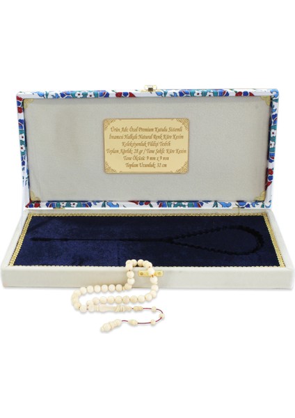 Özel Premium Kutulu Sistemli Imamesi Halkalı Natural Renk Küre Kesim Koleksiyonluk Fildişi Tesbih