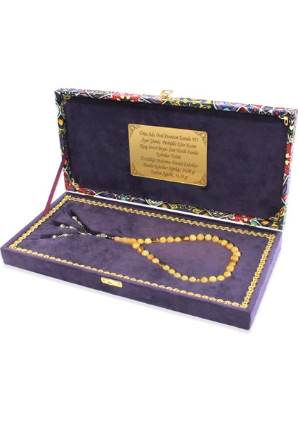 Damla Kehribar Tesbih - 925 Ayar Gümüş Püsküllü - Küre Kesim - King Seccer - Premium Kutulu modelleri