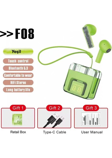 F08 Dijital Şarj Göstergeli Tws Bluetooth Kulaklık - YEŞIL-(5796) - MB000X-2H18T3
