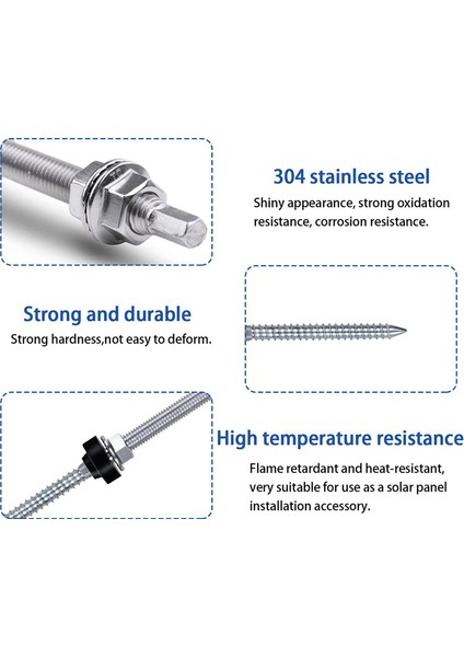 Askı Cıvataları, M10 x 200 Mm, Önceden Monte Edilmiş, V2A, Yükseklik Ayarlanabilir, Fotovoltaik Güneş Montaj Çatıları Için 8 Paket (Yurt Dışından) modelleri