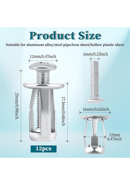 12 Pcs Içi Boş Kapı Ankraj Vidaları Set Içi Boş Metal Boşluk Sabitleme M6 Jack Somunlar Ekler Fındık Taç Çelik Boru Için Taç Somun (Yurt Dışından) fiyatları