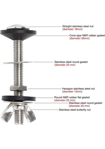 4 Paket Tuvalet Tankı Kase Cıvatası Kitleri Sarnıç Cıvataları Kiti, Paslanmaz Çelik Tuvalet Tavası Çift Contalarla Bağlantı (Yurt Dışından) fiyatları