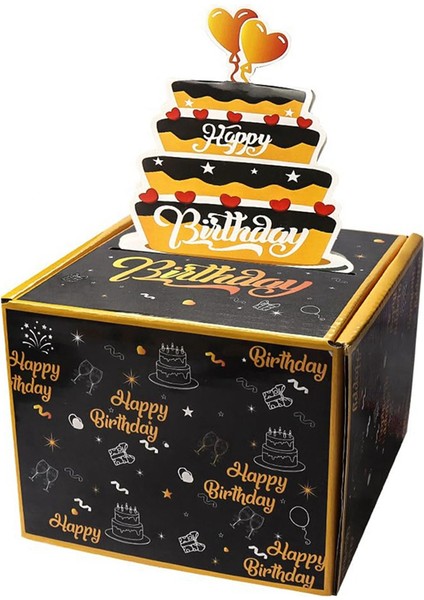 Nakit Hediye Çekme Için Mutlu Yıllar Para Kutusu, Arkadaşlar ve Aile Için Kek Kartı ile Mükemmel Hediye Kutusu, Siyah+Altın (Yurt Dışından)