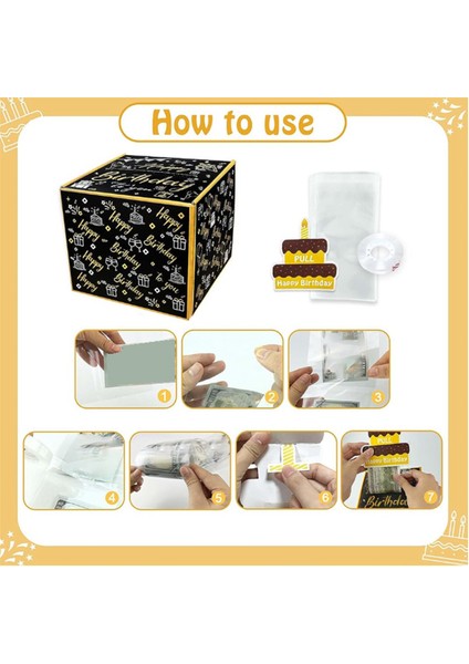 Nakit Hediye Çekme Için Mutlu Yıllar Para Kutusu, Arkadaşlar ve Aile Için Kek Kartı ile Mükemmel Hediye Kutusu, Siyah+Altın (Yurt Dışından) modelleri