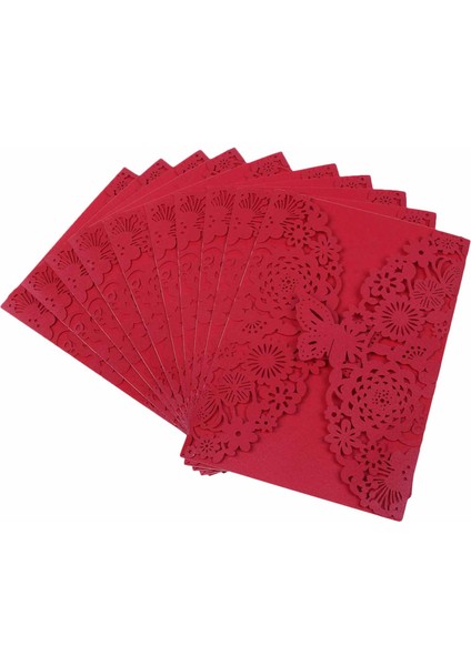 10PCS/SET Hassas Oyma Kelebekler Romantik Düğün Davetiyesi, Düğün Için Zarf Davetiyeleri ： Kırmızı (Yurt Dışından)