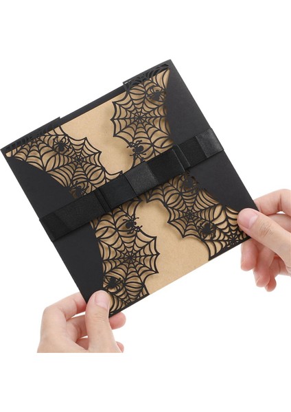 10PCS Cadılar Bayramı Davetiyeleri Kartı Hollow Korku Partisi Davetiyeleri Kartlar Bowknots (Siyah) ile Spiderweb Tasarım Kartları (Yurt Dışından) indirimleri