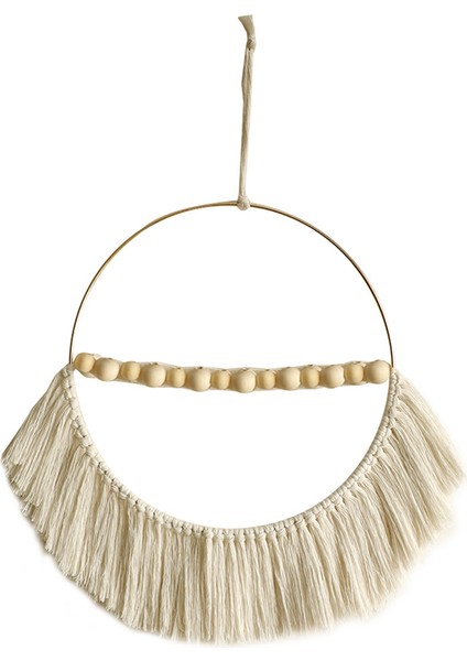 Bohem Ahşap Boncuk Pamuk Halat Kolye Dokuma Püskül Yuvarlak Duvar Kolye Ev Yatak Odası Dekorasyon (Yurt Dışından)