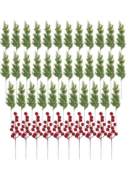 45PCS Dekorasyonlar Yapay Çam Şubeleri Holly Meyveleri Kırmızı Berry Noel Ağacı Çelenkleri Hediye Yeşillik (Yurt Dışından)