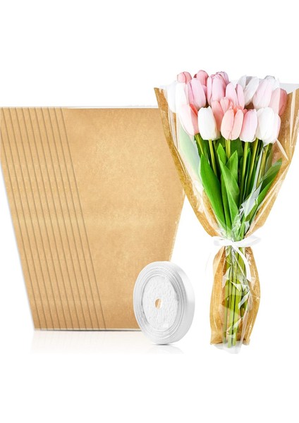 50 Adet Çiçek Buket Ambalaj Kağıdı, Kraft Kağıt Çiçekçi Sargısı Çantalar Çiçek Aranjman Malzemeleri Düğün, Sevgililer (Yurt Dışından)