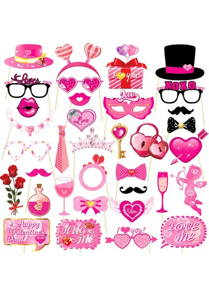 35 Sevgililer Günü Fotoğraf Booth Personal Parts Secongations Romantik Kutlamalar Için Öpücük Işaretleri (Yurt Dışından)