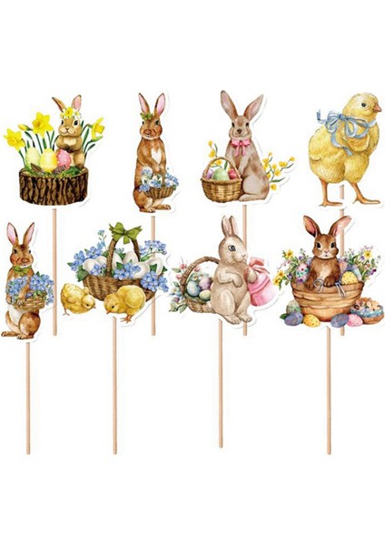 8pcs Sevimli Civciv Tavşan Yumurta Tarzı Cupcake Topper Paskalya Festivali Doğum Günü Partisi Bebek Duş Dekorasyonları (Yurt Dışından)