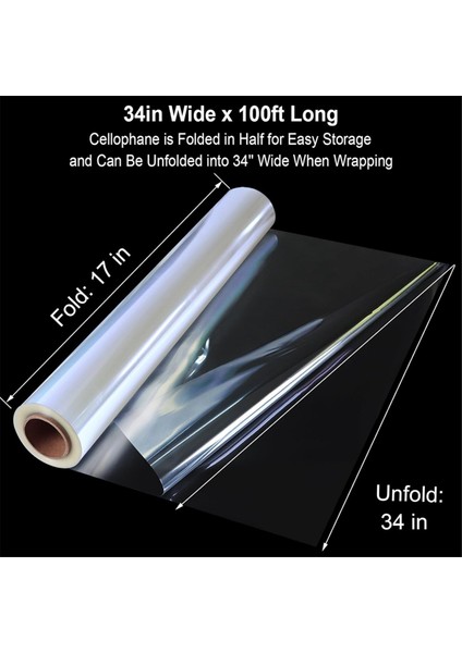 100FT Şeffaf Selofan Sargısı Rulosu 34IN x 100FT Ekstra Geniş Açık Ambalaj Kağıdı, Şeffaf Kalın Şeffaf Selofan Kağıdı (Yurt Dışından) modelleri