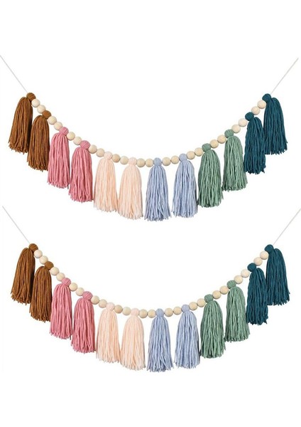 2pcs Gökkuşağı Boho Püskül Çelenk Ahşap Boncuklar ile Renkli Duvar Asılı Çelenk Parti Bebek Duş Dekor (Yurt Dışından)