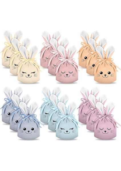 18 Adet Paskalya Tavşanı Hediye Çantaları Tavşan Kulak Kadife Çizme Çantaları, Tavşan Hediye Torbaları Tavşan Partisi Favors, 6 Renk (Yurt Dışından)