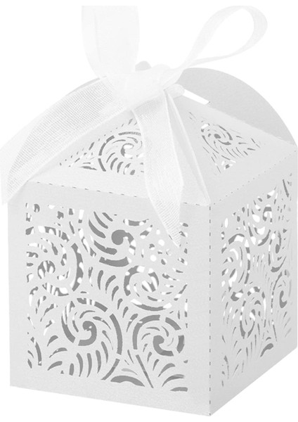 100PCS Lazer Kesme Lehine Kutular, Hediyeler Için 2x2 Inç Küçük Hediye Kutuları, Parti Düğünü Şeritli Kutular, Beyaz (Yurt Dışından)