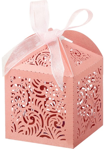 100PCS Lazer Kesme Lehine Kutular, Hediyeler Için 2X2INCHSMALL Hediye Kutuları, Parti Düğünleri Şeritli Kutular, Pembe (Yurt Dışından)