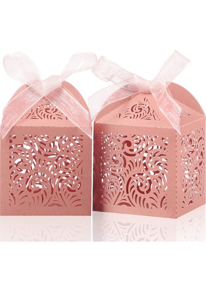 100PCS Lazer Kesme Lehine Kutular, Hediyeler Için 2X2INCHSMALL Hediye Kutuları, Parti Düğünleri Şeritli Kutular, Pembe (Yurt Dışından) fiyatları