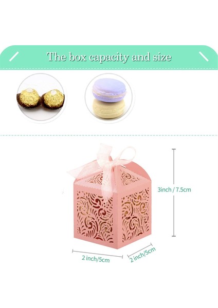 100PCS Lazer Kesme Lehine Kutular, Hediyeler Için 2X2INCHSMALL Hediye Kutuları, Parti Düğünleri Şeritli Kutular, Pembe (Yurt Dışından) indirimleri
