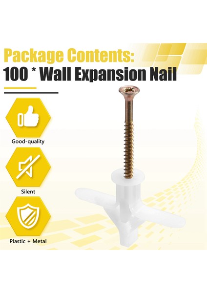 100PCS Uçak Tipi Genişletme Borusu Alçı Tahtası Genişleme Tapası Kelebek Şekilli Içi Boş Duvar Genişletme Tırnak M8X38MM (Yurt Dışından) fırsatları