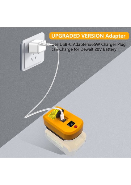 Dewalt 20V Pil Için USB C Şarj Cihazı, Usb-C Und Usb-A ile 2 Bağlantı Noktası, 65W Hızlı Şarj Cihazı Pd 3.0 Güç Adaptörü USB Güç Kaynağı (Yurt Dışından) modelleri