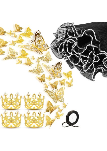 Çiçek Buket Aksesuarları Arasında 11X157INCH Inci Kenar Kırışmış Çiçek Sarma Mesh Kağıdı 4 Çiçek Taç 12 Kelebek (Yurt Dışından)