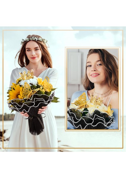 Çiçek Buket Aksesuarları Arasında 11X157INCH Inci Kenar Kırışmış Çiçek Sarma Mesh Kağıdı 4 Çiçek Taç 12 Kelebek (Yurt Dışından) indirimleri