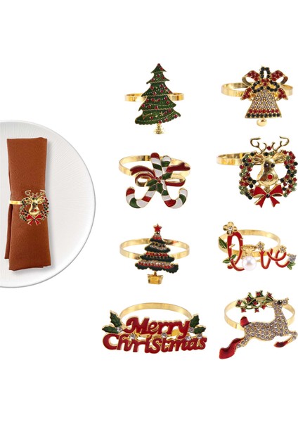 Noel Peçete Yüzükleri - Tatil Için 8 Peçete Tutucu Yüzük Seti Noel Masası Dekorasyon Elk Peçete Tokası (Yurt Dışından)