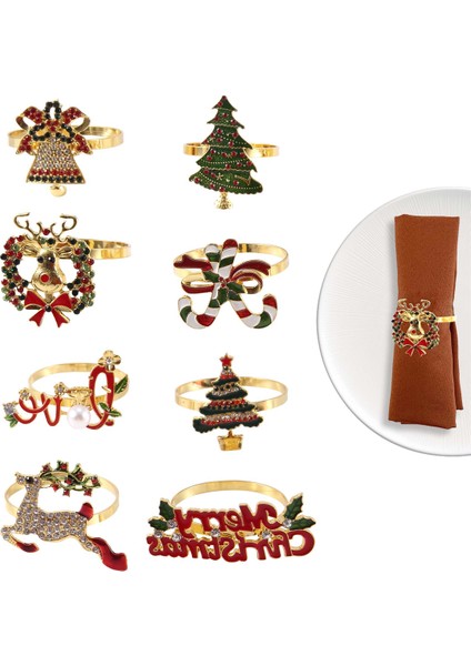 Noel Peçete Yüzükleri - Tatil Için 8 Peçete Tutucu Yüzük Seti Noel Masası Dekorasyon Elk Peçete Tokası (Yurt Dışından) modelleri