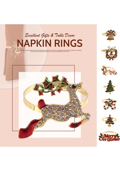 Noel Peçete Yüzükleri - Tatil Için 8 Peçete Tutucu Yüzük Seti Noel Masası Dekorasyon Elk Peçete Tokası (Yurt Dışından) fırsatları