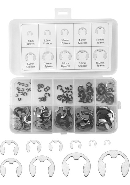 120 Pcs 304 Paslanmaz Çelik E Klipsli Yıkayıcı Ürünlük Kiti Mil Harf M1.5-M10 Için (Yurt Dışından)