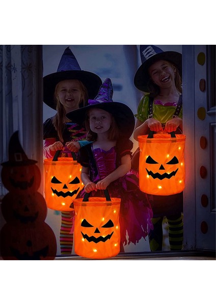 LED Hafif Cadılar Bayramı Şeker Çantaları Cadılar Bayramı Kabak Şeker Çantaları Çocuklar Için Yeniden Kullanılabilir Kova Cadılar Bayramı Malzemeleri (Yurt Dışından) fırsatları