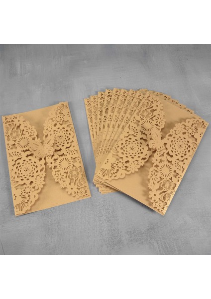 10PCS/SET Hassas Oyma Kelebekler Romantik Düğün Davetiyesi, Düğün Için Zarf Davetiyeleri ： Altın Bej (Yurt Dışından)