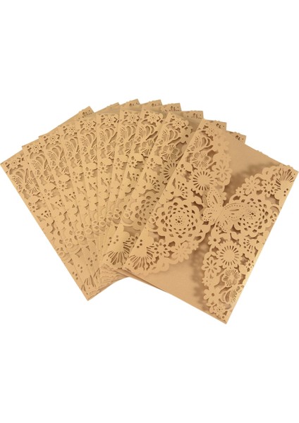 10PCS/SET Hassas Oyma Kelebekler Romantik Düğün Davetiyesi, Düğün Için Zarf Davetiyeleri ： Altın Bej (Yurt Dışından) fiyatları