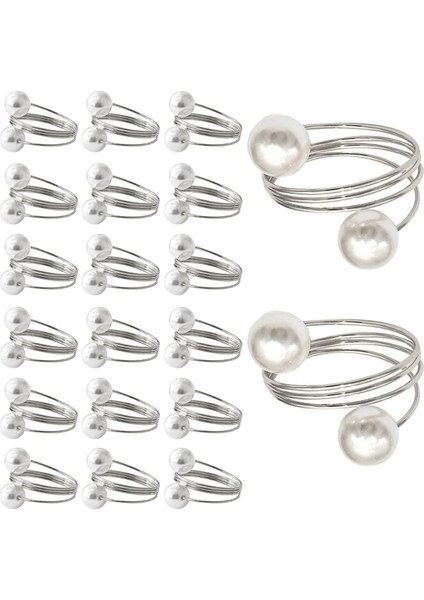 20 Paket Gümüş Peçete Halkaları, Inci Peçete Halka Seti, Metal Yay Peçete Tutucu Masa Süslemeleri, Peçete Halka Tokaları (Yurt Dışından)