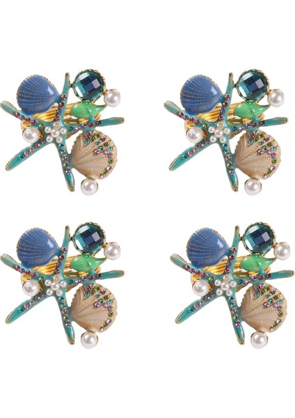 4pcs Denizyıldızı Peçete Yüzükleri, Inci Rhinestone Okyanus Kıyı Deniz Peçete Halka Tutucuları Parti Için Peçete Tokası, Mavi (Yurt Dışından)