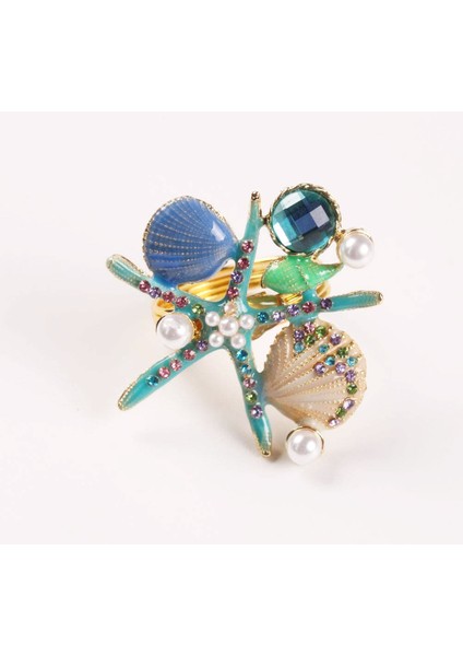 4pcs Denizyıldızı Peçete Yüzükleri, Inci Rhinestone Okyanus Kıyı Deniz Peçete Halka Tutucuları Parti Için Peçete Tokası, Mavi (Yurt Dışından) modelleri