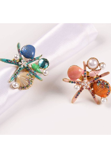 4pcs Denizyıldızı Peçete Yüzükleri, Inci Rhinestone Okyanus Kıyı Deniz Peçete Halka Tutucuları Parti Için Peçete Tokası, Mavi (Yurt Dışından) fırsatları