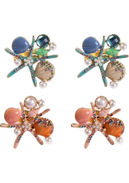 4pcs Denizyıldızı Peçete Yüzükleri, Inci Rhinestone Okyanus Kıyı Deniz Peçete Halka Tutucuları Parti Için Peçete Tokası, Mavi (Yurt Dışından) indirimleri