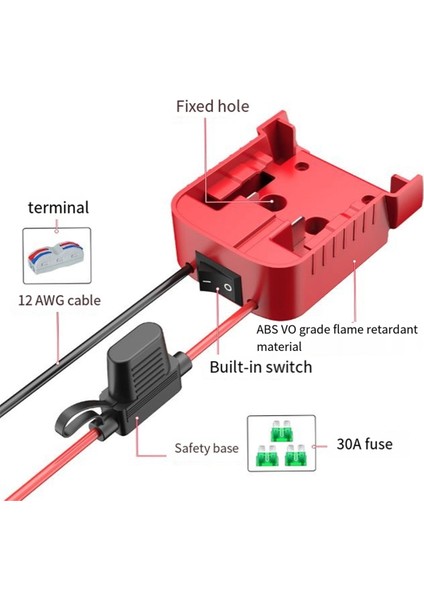 2pcs Power Wheels Adaptörü Milwaukee 18V Lityum Pil Dıy Pil Adaptörü Açık/kapalı Anahtar ve Sigorta Tel Terminalleri (Yurt Dışından) fiyatları